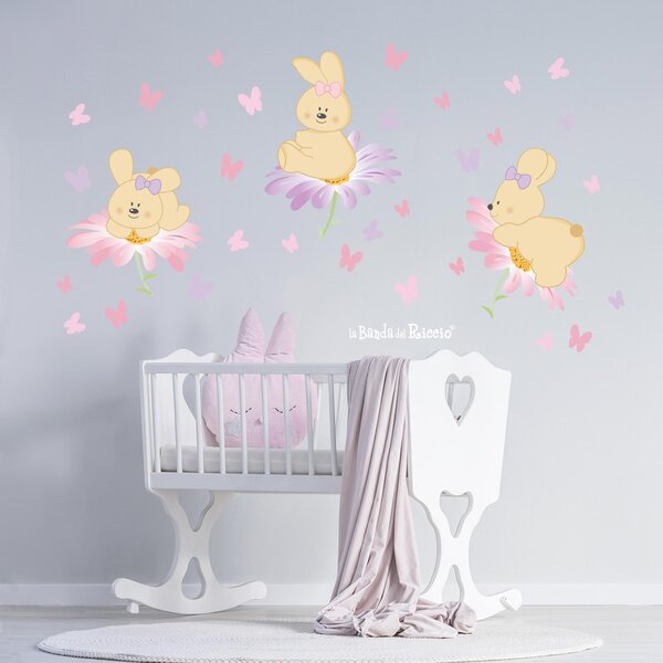 Adesivi murali Coniglietti sui Fiori - Adesivi Murali per Bambini