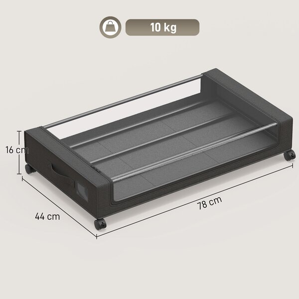 HOMCOM Set 2 scatole portaoggetti sottoletto con ruote e zip, 40 L, 78x44x16 cm, nero | Aosom Italy