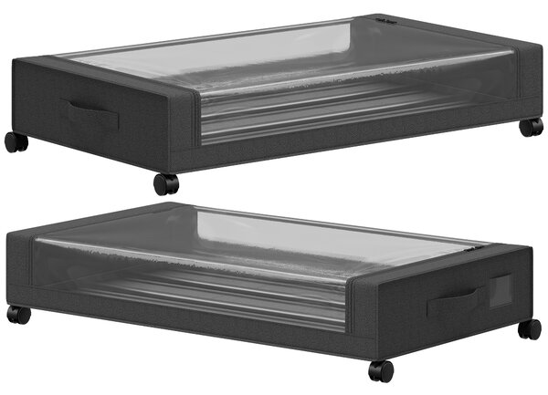 HOMCOM Set 2 scatole portaoggetti sottoletto con ruote e zip, 40 L, 78x44x16 cm, nero | Aosom Italy