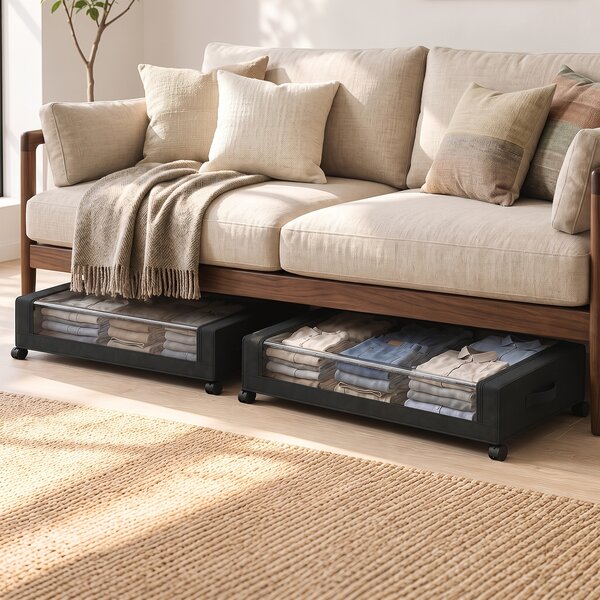 HOMCOM Set 2 scatole portaoggetti sottoletto con ruote e zip, 40 L, 78x44x16 cm, nero | Aosom Italy