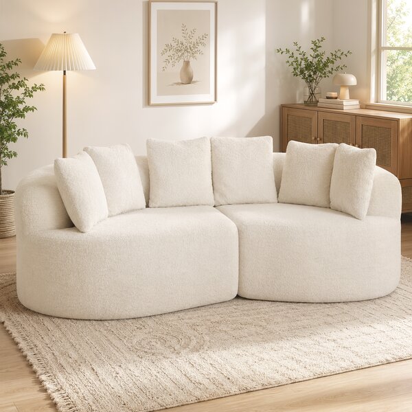 HOMCOM Divano 3 posti curvo in ciniglia 188 cm con seduta profonda e 6 cuscini, crema | Aosom Italy