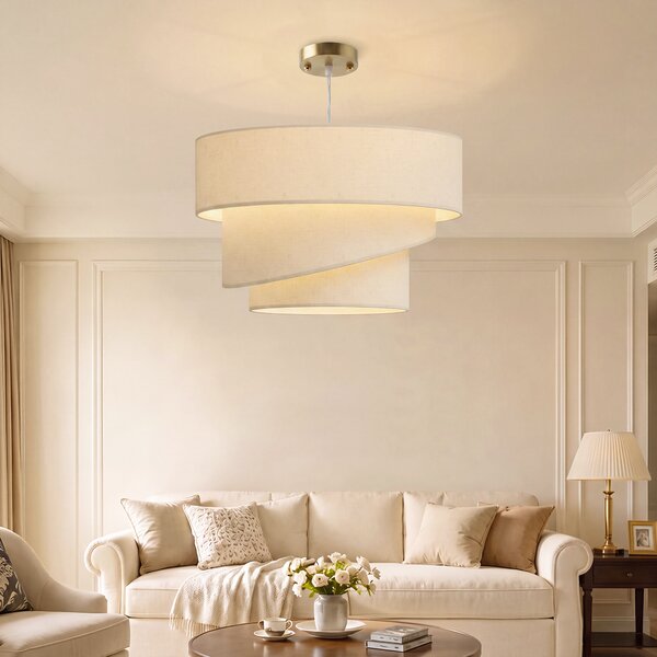 HOMCOM Lampada a sospensione con 3 paralumi effetto lino e cavo regolabile, beige | Aosom Italy