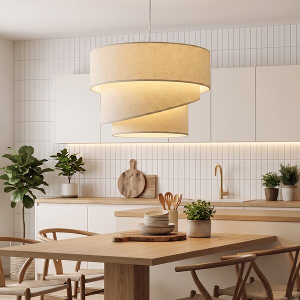 HOMCOM Lampada a sospensione con 3 paralumi effetto lino e cavo regolabile, beige | Aosom Italy