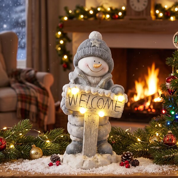 HOMCOM Pupazzo di neve natalizio illuminato con LED, timer e insegna Welcome | Aosom Italy