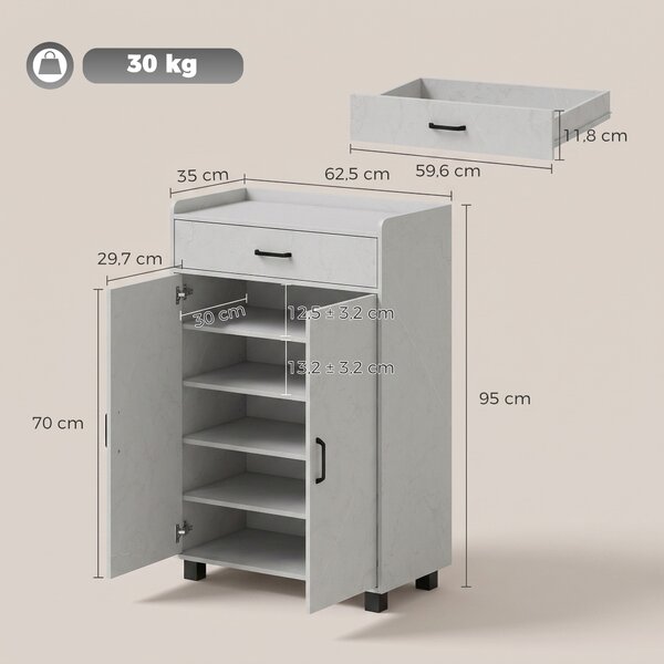 HOMCOM Scarpiera con 2 ante, cassetto, 5 scomparti e ripiani regolabili, grigio | Aosom Italy