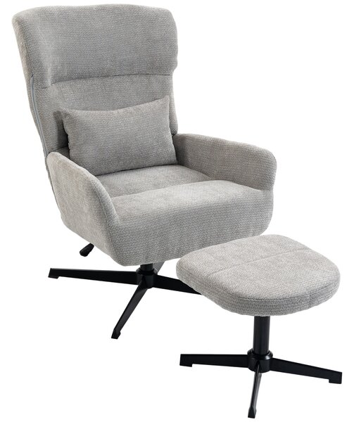 HOMCOM Poltrona lounge girevole 360° con pouf e altezza regolabile, bianco crema | Aosom Italy
