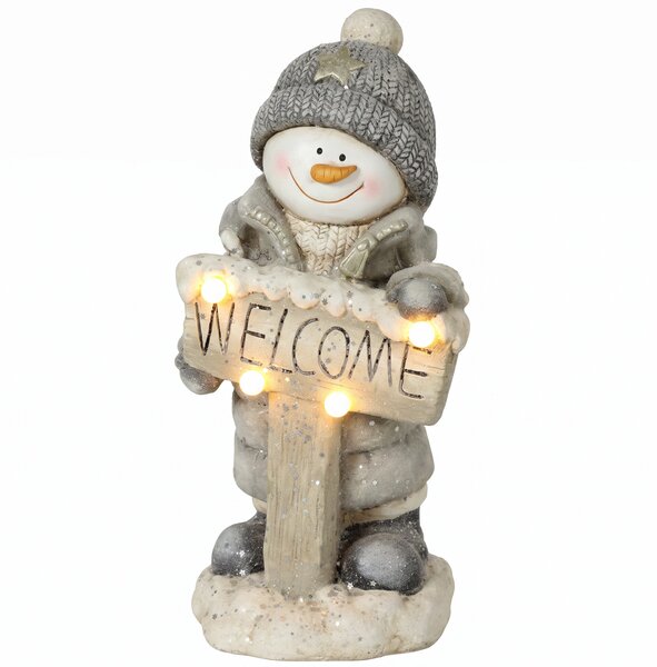 HOMCOM Pupazzo di neve natalizio illuminato con LED, timer e insegna Welcome | Aosom Italy