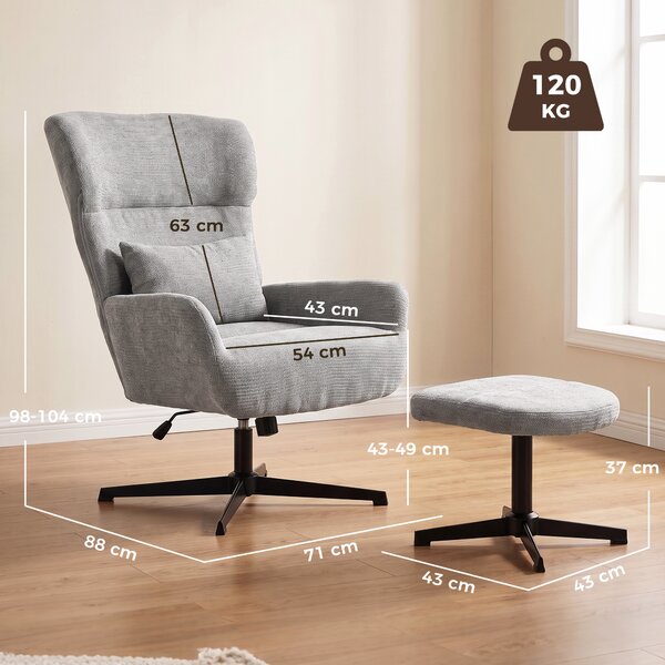 HOMCOM Poltrona lounge girevole 360° con pouf e altezza regolabile, bianco crema | Aosom Italy