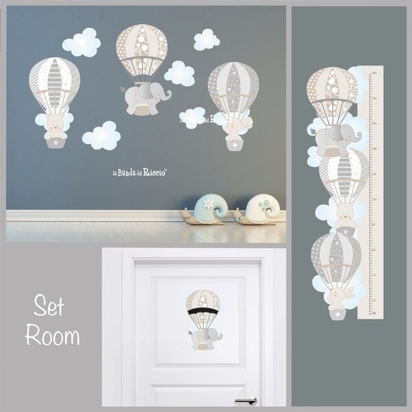 Set room Set Room Le Mongolfiere 2 Grigio/Azzurro - Adesivi Murali per Bambini