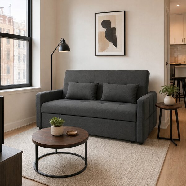 HOMCOM Divano letto 2 posti clic clac con 2 cuscini in tessuto, grigio scuro | Aosom Italy