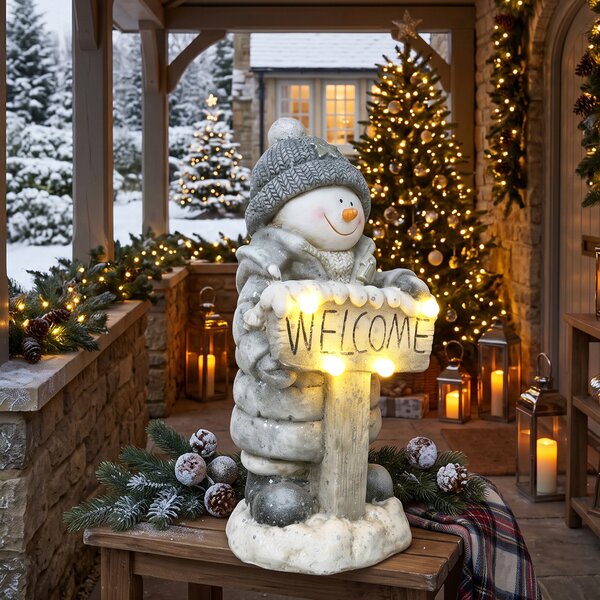 HOMCOM Pupazzo di neve natalizio illuminato con LED, timer e insegna Welcome | Aosom Italy