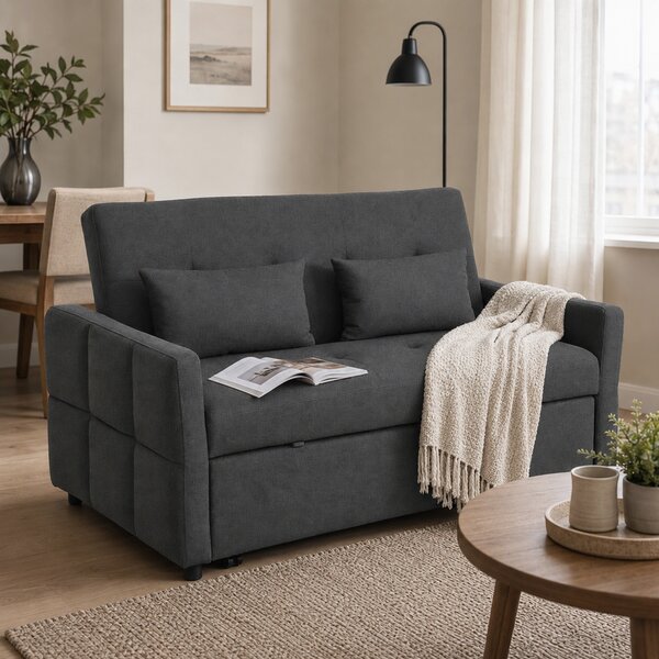 HOMCOM Divano letto 2 posti clic clac con 2 cuscini in tessuto, grigio scuro | Aosom Italy