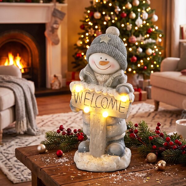 HOMCOM Pupazzo di neve natalizio illuminato con LED, timer e insegna Welcome | Aosom Italy