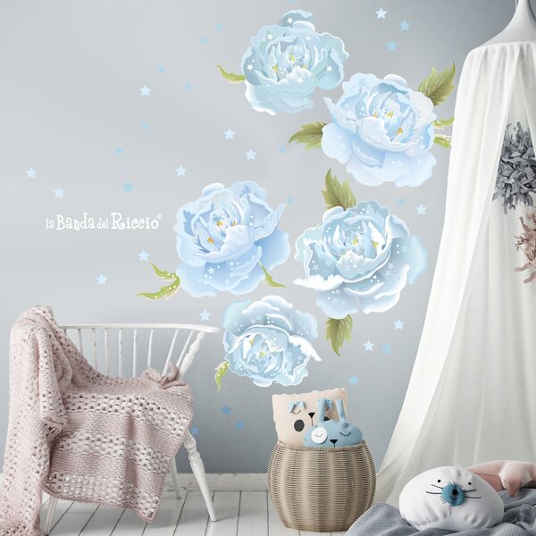 Junior Peonie Azzurre - Adesivi Murali per Bambini