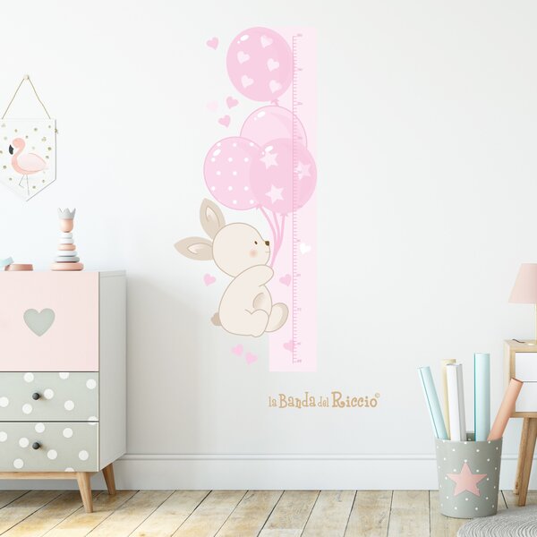 Metri crescita Metro Crescita Bunny Balloons Rosa - Adesivi Murali per Bambini