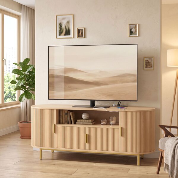 HOMCOM Mobile TV 140 cm con 2 prese, 2 ante battenti e 2 ante scorrevoli, rovere | Aosom Italy