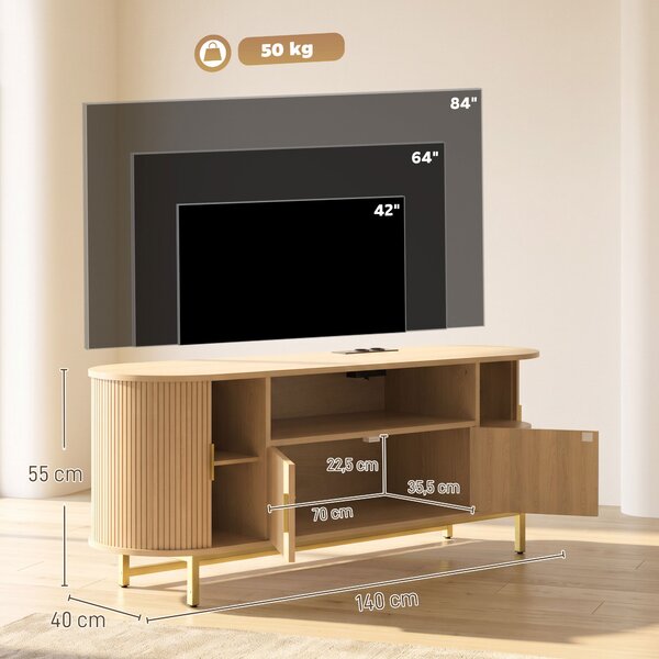 HOMCOM Mobile TV 140 cm con 2 prese, 2 ante battenti e 2 ante scorrevoli, rovere | Aosom Italy
