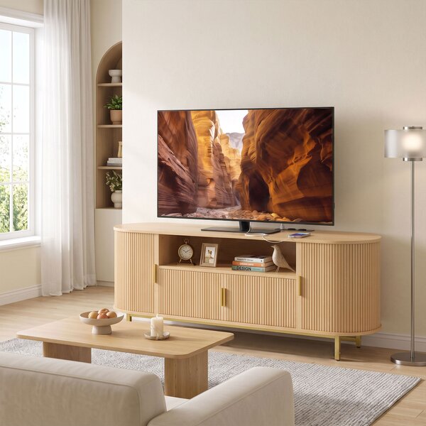 HOMCOM Mobile TV 140 cm con 2 prese, 2 ante battenti e 2 ante scorrevoli, rovere | Aosom Italy