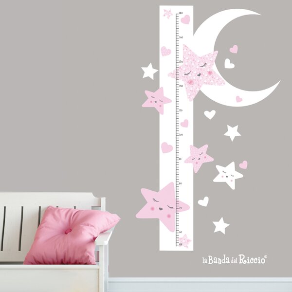 Metri crescita Metro Stelle Luna Rosa - Adesivi Murali per Bambini