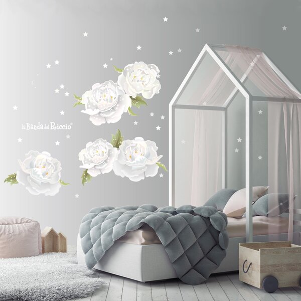 Junior Peonie Bianche - Adesivi Murali per Bambini