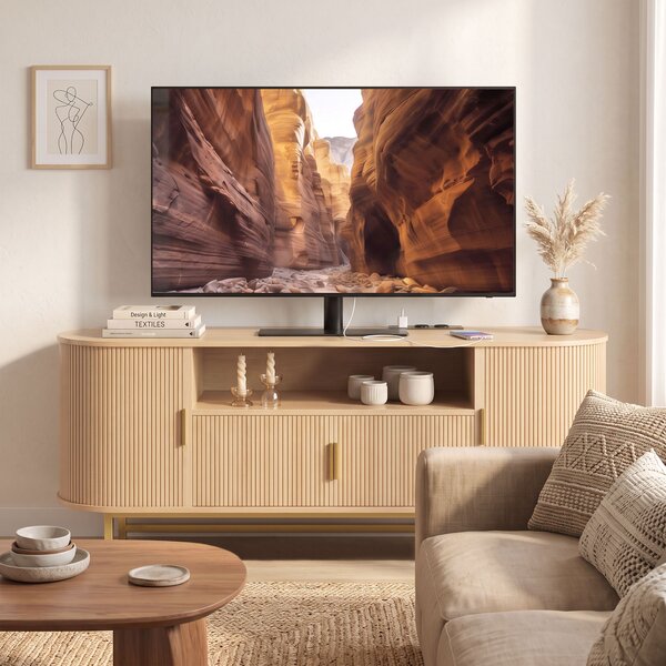 HOMCOM Mobile TV 140 cm con 2 prese, 2 ante battenti e 2 ante scorrevoli, rovere | Aosom Italy