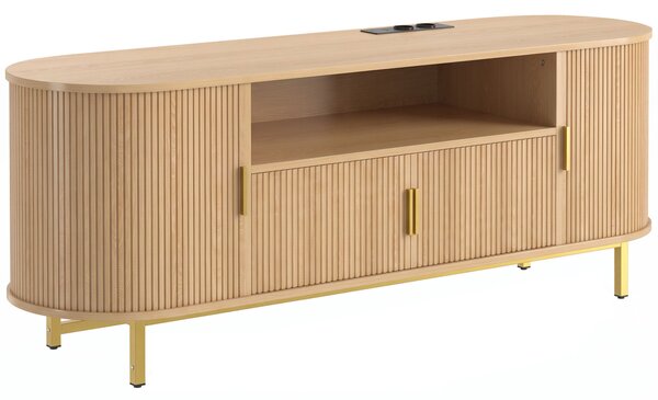 HOMCOM Mobile TV 140 cm con 2 prese, 2 ante battenti e 2 ante scorrevoli, rovere | Aosom Italy