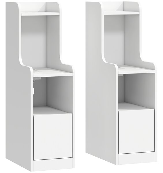HOMCOM Set 2 comodini con stazione di ricarica, cassetto e ripiani aperti, bianco | Aosom Italy