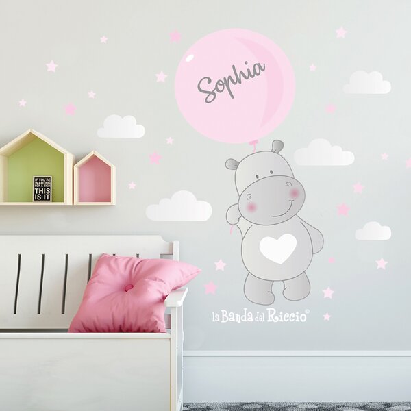 Adesivi murali Hippo Balloon Giallo - Adesivi Murali per Bambini