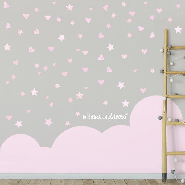 Pattern Set Stelle e Cuori Rosa - Adesivi Murali per Bambini