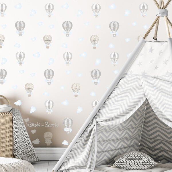 Pattern Pattern Le Mongolfiere 2 Grigio/Rosa - Adesivi Murali per Bambini