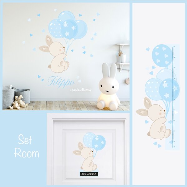 Set room Set Room Bunny Balloons Rosa - Adesivi Murali per Bambini
