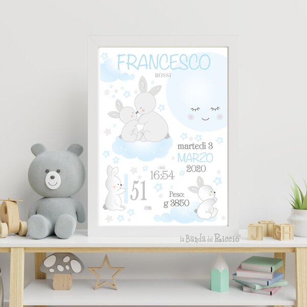 Quadretti Nascita Quadretto nascita Le Coccole Azzurro - Adesivi Murali per Bambini