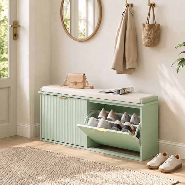 HOMCOM Panca scarpiera con cuscino e cassetto ribaltabile 104x26x47,5 cm, verde | Aosom Italy