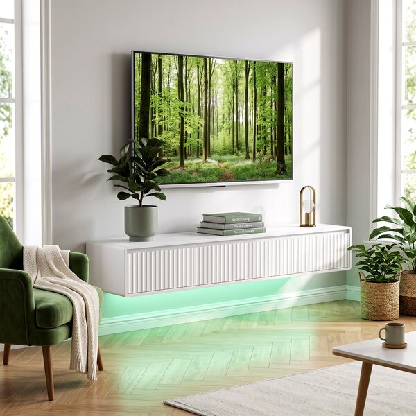 HOMCOM Mobile TV sospeso 160 cm con LED e prese per TV fino a 182,88 cm, bianco | Aosom Italy