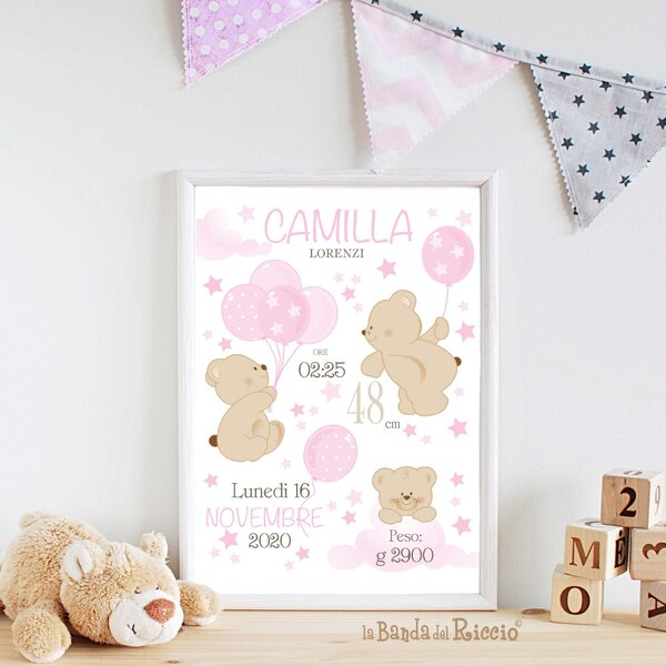 Quadretti Nascita Quadretto nascita Bear Balloons Beige - Adesivi Murali per Bambini