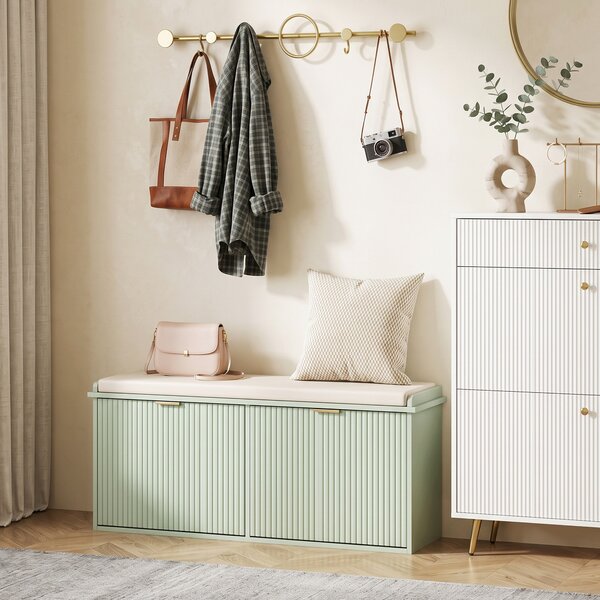HOMCOM Panca scarpiera con cuscino e cassetto ribaltabile 104x26x47,5 cm, verde | Aosom Italy