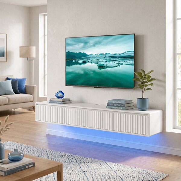 HOMCOM Mobile TV sospeso 160 cm con LED e prese per TV fino a 182,88 cm, bianco | Aosom Italy