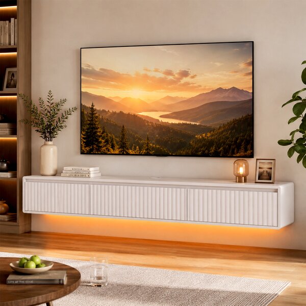 HOMCOM Mobile TV sospeso 160 cm con LED e prese per TV fino a 182,88 cm, bianco | Aosom Italy