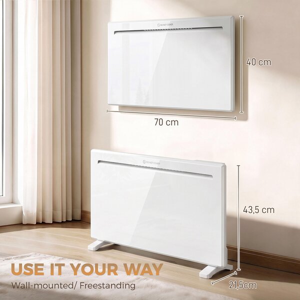 HOMCOM Stufa Elettrica 1500W Termoconvettore Elettrica da Parete e Terra, Compatibile con Alexa e Google Home, Bianco | Aosom Italy