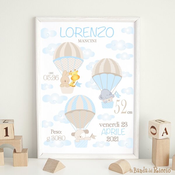 Quadretti Nascita Quadretto nascita Le Mongolfiere 1 Beige/Rosa - Adesivi Murali per Bambini