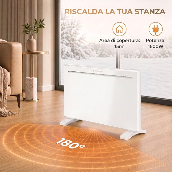 HOMCOM Stufa Elettrica 1500W Termoconvettore Elettrica da Parete e Terra, Compatibile con Alexa e Google Home, Bianco | Aosom Italy