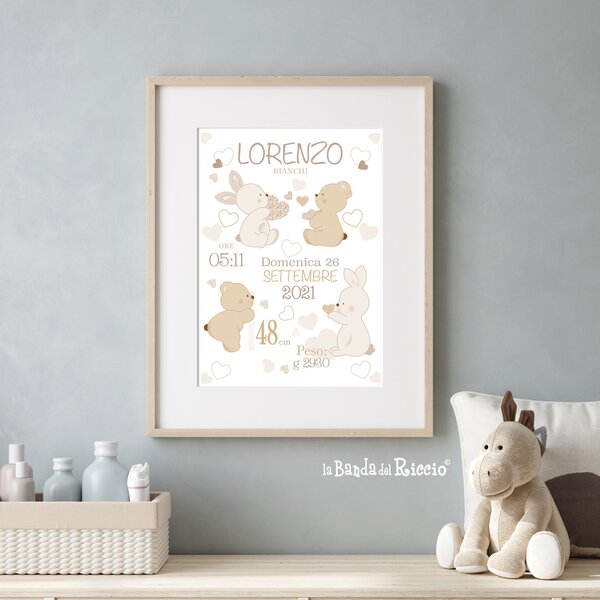 Quadretti Nascita Quadretto nascita Amore e Tenerezza Beige - Adesivi Murali per Bambini