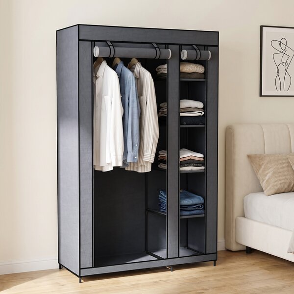 HOMCOM Armadio in tessuto con barra appendiabiti e 5 ripiani 110x45x175 cm, grigio | Aosom Italy
