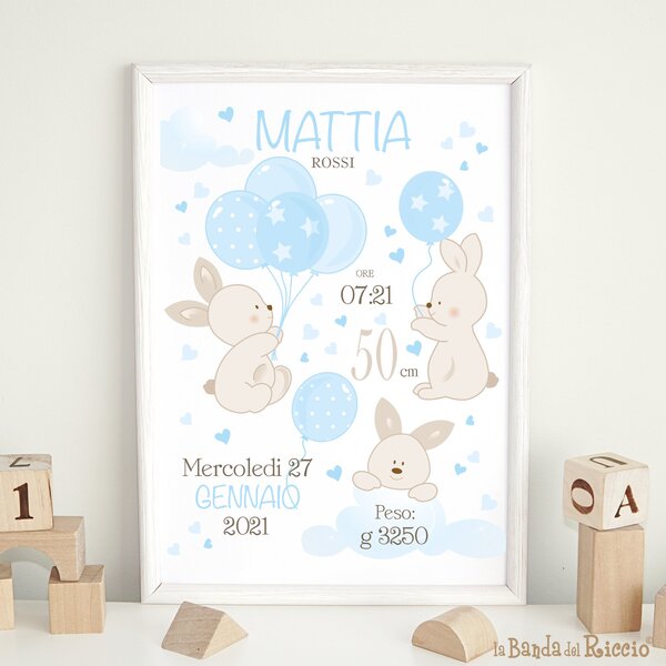 Quadretti Nascita Quadretto nascita Bunny Balloons Beige - Adesivi Murali per Bambini