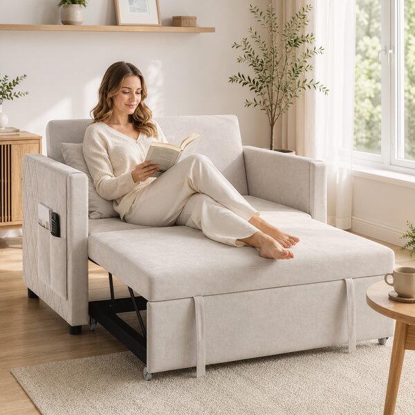 HOMCOM Divano letto 2 posti 3 in 1 clic clac in velluto con schienale regolabile, beige | Aosom Italy
