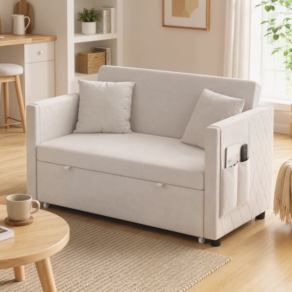 HOMCOM Divano letto 2 posti 3 in 1 clic clac in velluto con schienale regolabile, beige | Aosom Italy