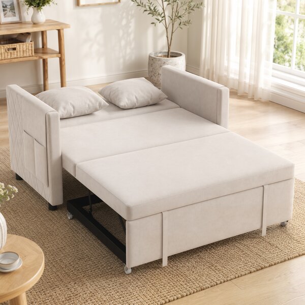 HOMCOM Divano letto 2 posti 3 in 1 clic clac in velluto con schienale regolabile, beige | Aosom Italy