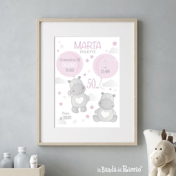 Quadretti Nascita Quadretto nascita Hippo Balloons Giallo - Adesivi Murali per Bambini