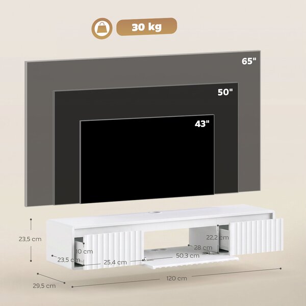 HOMCOM Mobile TV sospeso 120 cm con LED e prese per TV fino a 165,1 cm, bianco | Aosom Italy