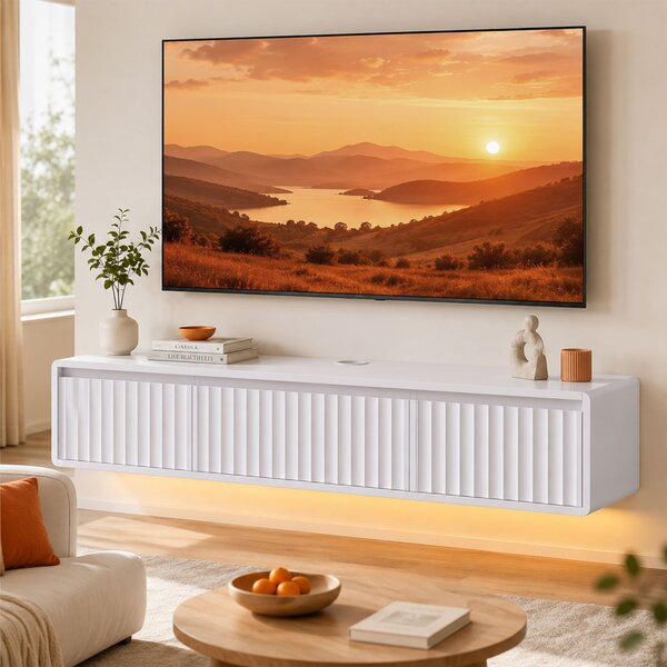 HOMCOM Mobile TV sospeso 120 cm con LED e prese per TV fino a 165,1 cm, bianco | Aosom Italy